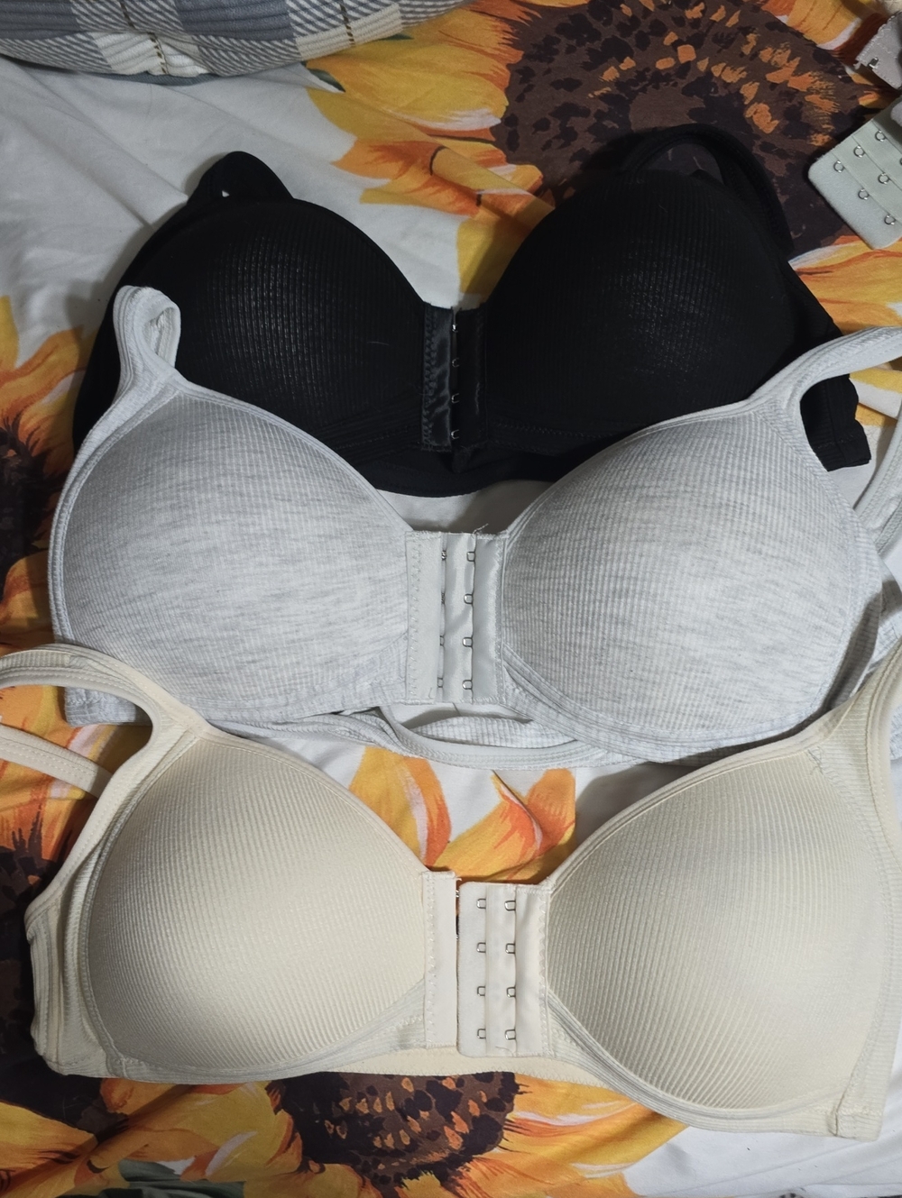 Women’s Front-Closure Padded Bra - Black, Light Gray, Cream